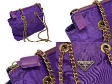 Load image into Gallery viewer, PRADA プラダ チェーンバッグ ショルダーバッグ キルティング イタリア製 ナイロン メタル パープル ゴールド金具 美品 中古 4b007957