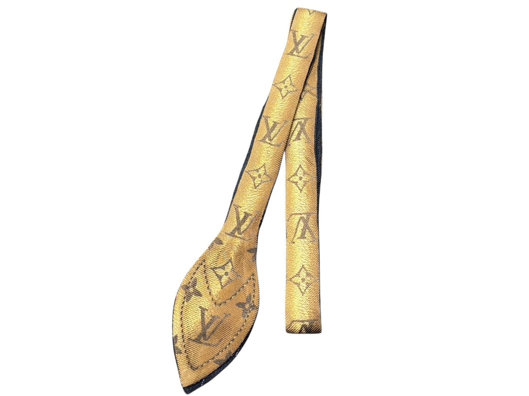 LOUIS VUITTON ルイヴィトン シルク モノグラムパターン バンドー 3D ツイリー スカーフ M76931 ネイビー ゴールド 美品 中古 4b007989