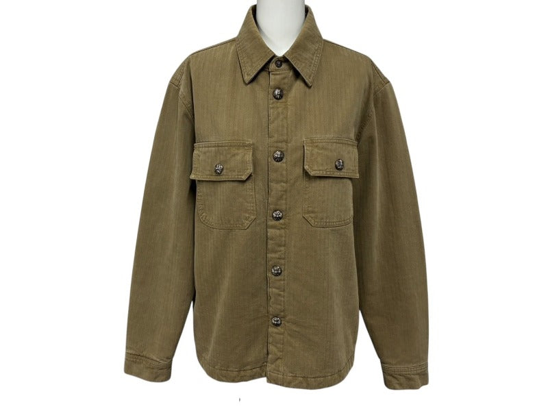 CHROME HEARTS クロムハーツ WORK DOG SHIRTS ワークドッグ シャツ ジャケット クロスボール ヘリンボーン ブラウン サイズS 美品 中古 4b008045