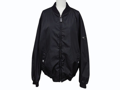 PRADA プラダ 22AW Re-Nylon PLATE LOGO BOMBER JACKET 三角プレートロゴ ナイロンボンバージャケット SGH038 R121 ブラック サイズ52 美品 中古 4b008055
