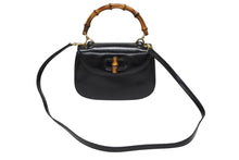 画像をギャラリービューアに読み込む, GUCCI グッチ ハンドバッグ ブラック ミニサイズ レザー バンブー ポシェット 00020460100 ゴールド金具 美品 中古 4b008115