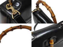 画像をギャラリービューアに読み込む, GUCCI グッチ ハンドバッグ ブラック ミニサイズ レザー バンブー ポシェット 00020460100 ゴールド金具 美品 中古 4b008115