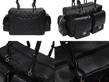 画像をギャラリービューアに読み込む, 極美品 CHANEL シャネル カンボンライン マルチポケット カンボンライン ボストンバッグ 9番台 カーフレザー ブラック ピンク 中古 4b008119