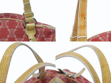 Load image into Gallery viewer, CELINE セリーヌ マカダム キャンバス ショルダーバッグ WS14661 シルバー金具 レッド コットン レザー 美品 中古 4b008123