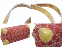 Load image into Gallery viewer, CELINE セリーヌ マカダム キャンバス ショルダーバッグ WS14661 シルバー金具 レッド コットン レザー 美品 中古 4b008123