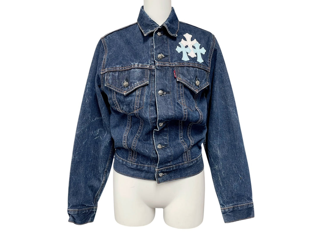 極美品 CHROME HEARTS クロムハーツ × LEVI'S リーバイス デニムジャケット フローラル クロスパッチ デニムジャケット サイズ10Y 中古 4b008137