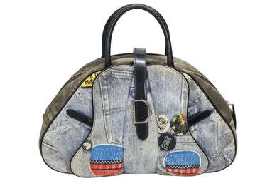 CHRISTIAN DIOR クリスチャンディオール ダブルサドル ボストンバッグ Y2K デニム ブラック ブルー マルチカラー 美品 中古 4b008140