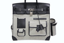 Load image into Gallery viewer, HERMES エルメス オータクロア40 カーゴ ハンドバッグ トワルアッシュ ヴォーエバーカーフ エクリュ ブラック Z刻印 2021年 SV金具 美品 中古 4b008142