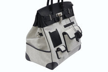 Load image into Gallery viewer, HERMES エルメス オータクロア40 カーゴ ハンドバッグ トワルアッシュ ヴォーエバーカーフ エクリュ ブラック Z刻印 2021年 SV金具 美品 中古 4b008142