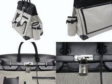 Load image into Gallery viewer, HERMES エルメス オータクロア40 カーゴ ハンドバッグ トワルアッシュ ヴォーエバーカーフ エクリュ ブラック Z刻印 2021年 SV金具 美品 中古 4b008142