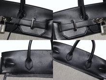 Load image into Gallery viewer, HERMES エルメス オータクロア40 カーゴ ハンドバッグ トワルアッシュ ヴォーエバーカーフ エクリュ ブラック Z刻印 2021年 SV金具 美品 中古 4b008142