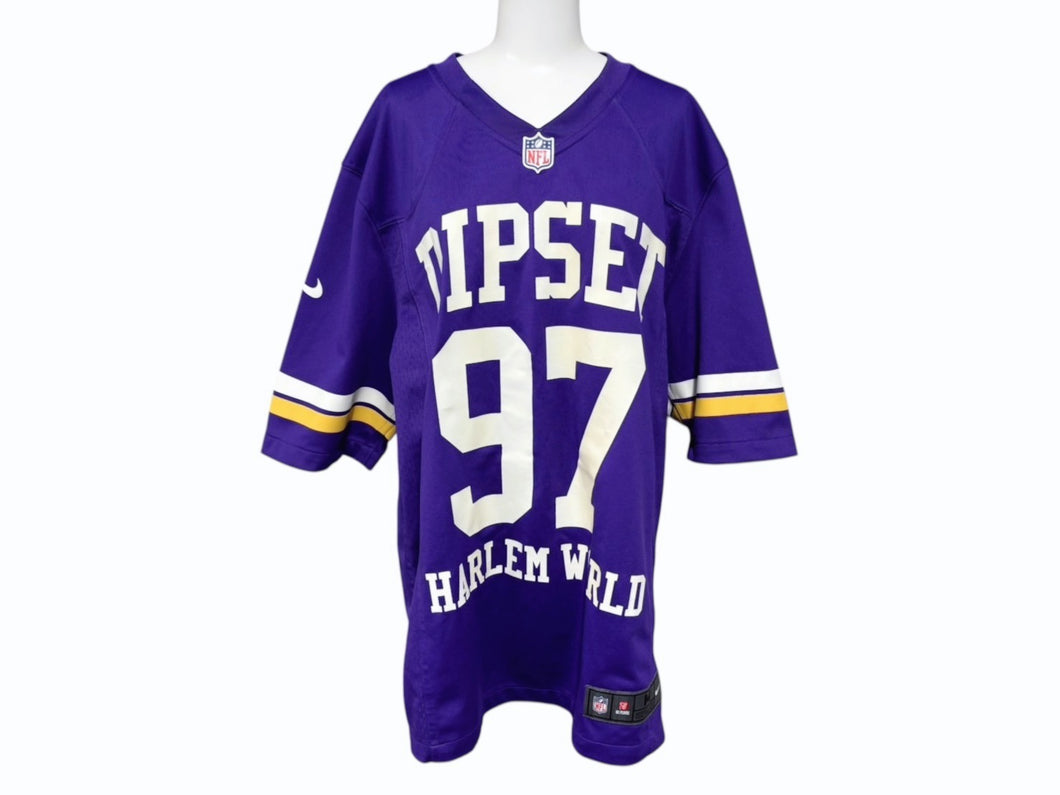 DIPSET HARLEMWORLD NFL NIKE フットボールジャージ 半袖シャツ ラバープリント パープル ポリエステル サイズM 美品 中古 4b008146