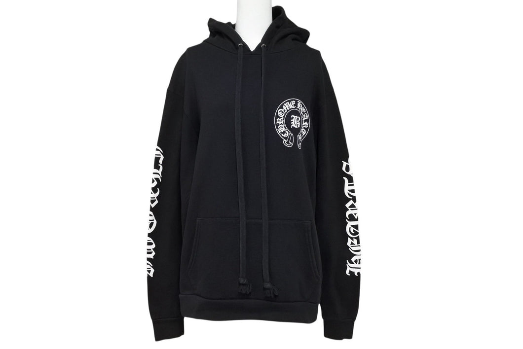 CHROME HEARTS クロムハーツ BELLA HD PLVR ベラハディッド イニシャル刺繍 ロゴプリント プルオーバーパーカーサイズM ブラック 美品 中古 4b008151