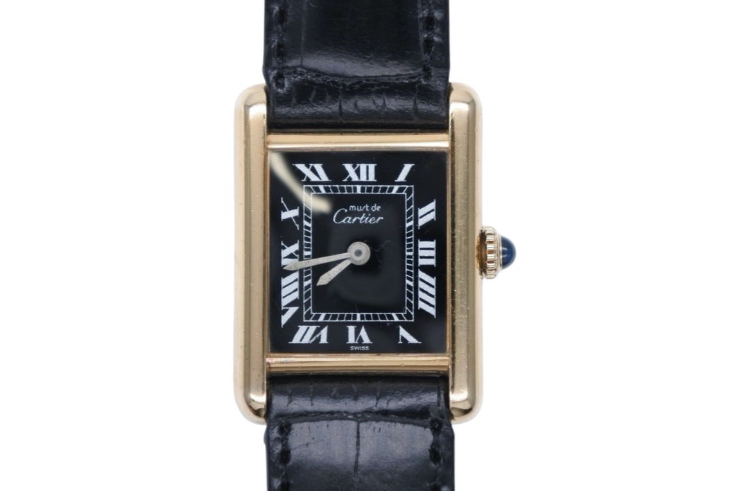 CARTIER カルティエ マストタンク ヴェルメイユ SM 腕時計 レディース 手巻き オーバーホル済み 型押し フェンディベルト 美品 中古 4b008173