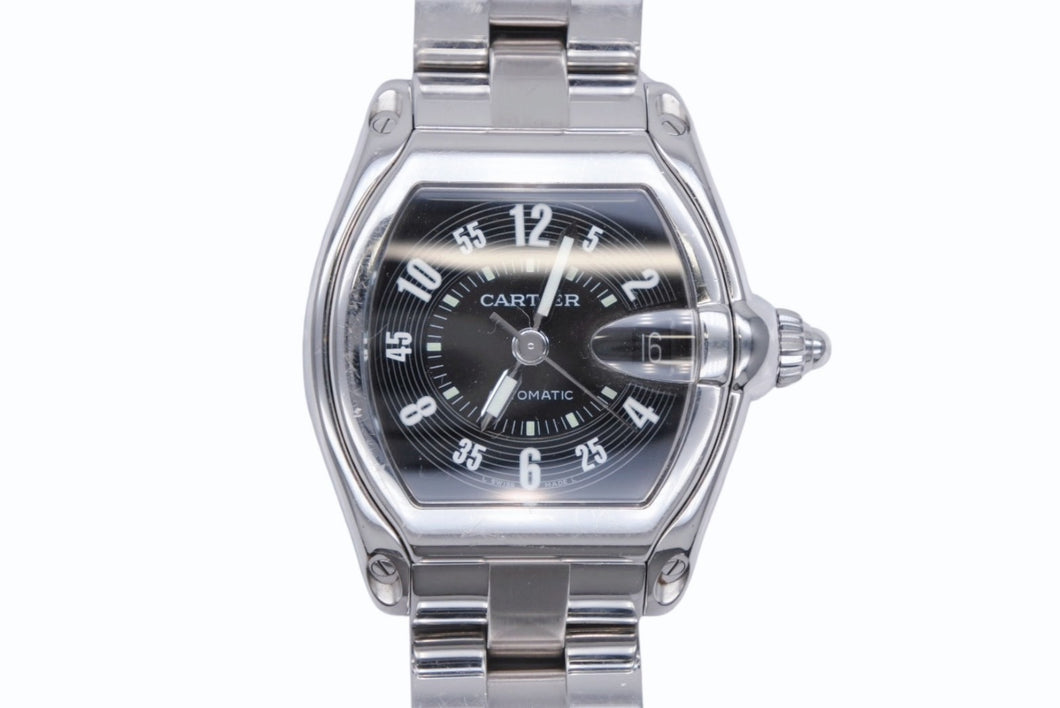 CARTIER カルティエ ロードスターLM 腕時計 W62004V3 ステンレススチール シルバー ブラック オートマティック 自動巻 美品 中古 4b008176