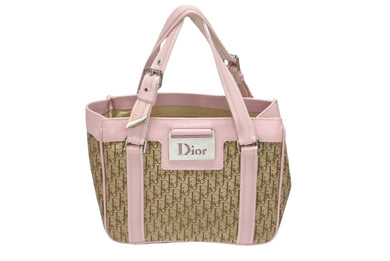 CHRISTIAN DIOR クリスチャンディオール トロッターライン ハンドバッグ ロゴプレート 03-BM-0056 ベージュ ピンク 美品 中古 4b008186