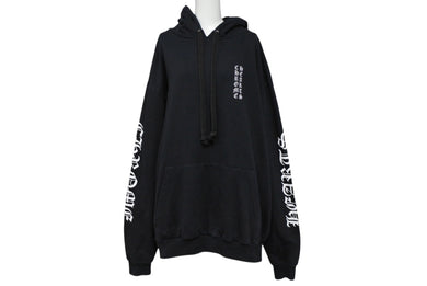 CHROME HEARTS クロムハーツ 袖プリント プルオーバーパーカー フーディ サイズXL ブラック 美品 中古 4b008187