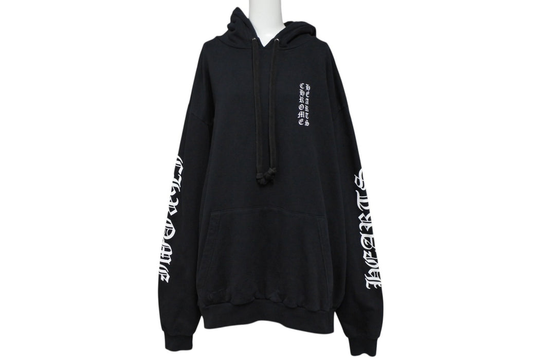 CHROME HEARTS クロムハーツ 袖プリント プルオーバーパーカー フーディ サイズXL ブラック 美品 中古 4b008187