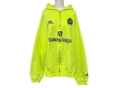 極美品 BALENCIAGA バレンシアガ Soccer Paris Zip-Hoodie ジップアップフーディー パーカー 744457 サイズXXL グリーン 中古 4b008199