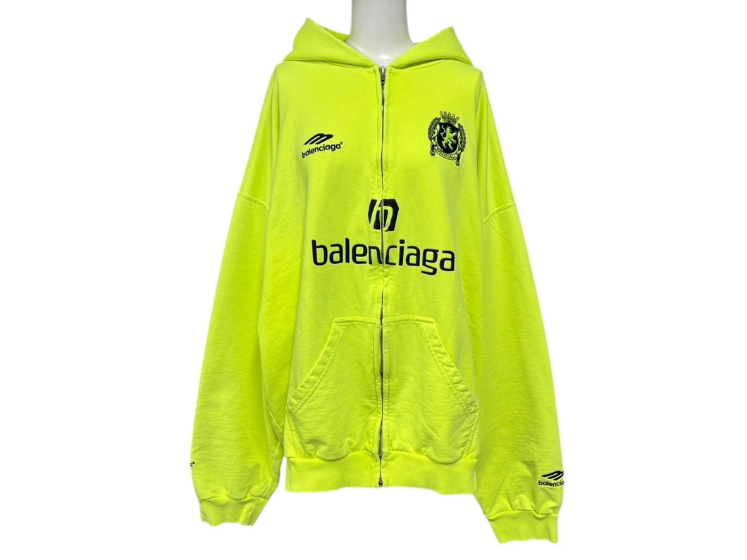 極美品 BALENCIAGA バレンシアガ Soccer Paris Zip-Hoodie ジップアップフーディー パーカー 744457 サイズXXL グリーン 中古 4b008199