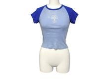 画像をギャラリービューアに読み込む, CHROME HEARTS クロムハーツ CROSS RAGLAN TEE セメタリークロス ラグラン 半袖Tシャツ ブルー サイズXS 良品 中古 4b008220