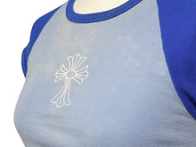 画像をギャラリービューアに読み込む, CHROME HEARTS クロムハーツ CROSS RAGLAN TEE セメタリークロス ラグラン 半袖Tシャツ ブルー サイズXS 良品 中古 4b008220