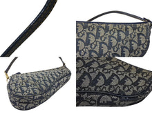 画像をギャラリービューアに読み込む, Christian Dior クリスチャンディオール サドルポーチ アクセサリーポーチ MC 0071 ネイビー トロッター柄 ガリアーノ期 美品 中古 4b008232