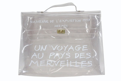 HERMES エルメス ビニールケリー 不思議の国 エルメスへの旅展 ハンドバッグ トートバッグ クリア 透明 ビニール ゴールド金具 美品 中古 4b008240