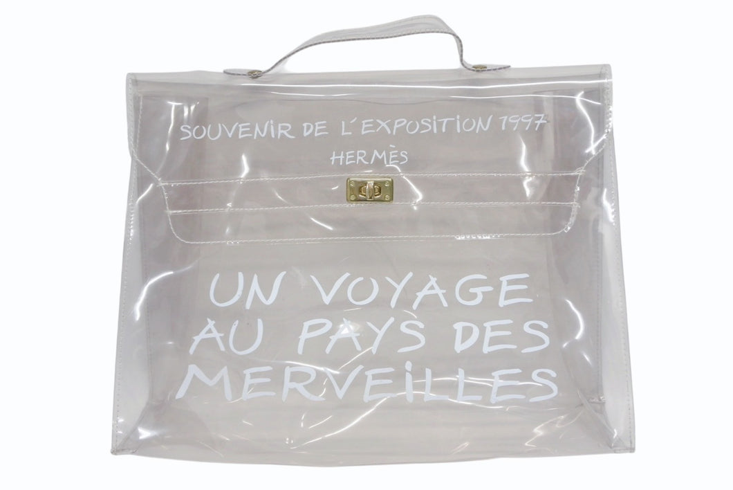 HERMES エルメス ビニールケリー 不思議の国 エルメスへの旅展 ハンドバッグ トートバッグ クリア 透明 ビニール ゴールド金具 美品 中古 4b008240
