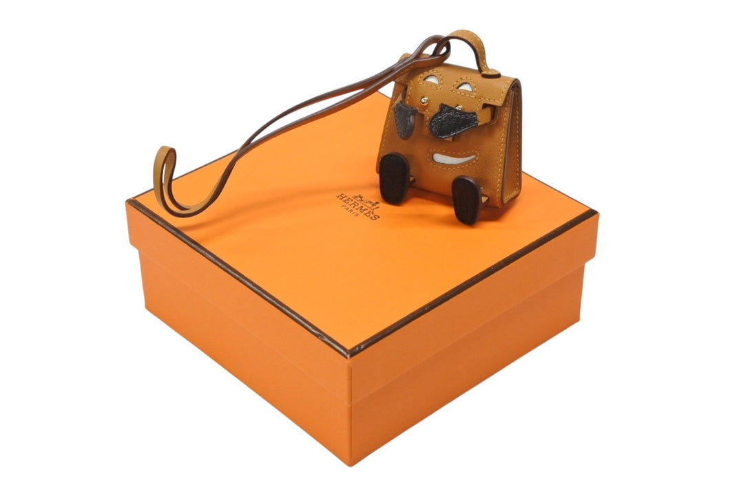極美品 HERMES エルメス ケリードールチャーム タデラクト×シェブルミゾル オレンジ×ブラウン×ブラック U刻印 アクセサリー 中古 4b008261
