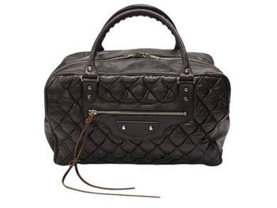 BALENCIAGA バレンシアガ マトラッセ シティ ハンドバッグ 168032 ブラウン レザー シルバー金具 美品 中古 4b008268