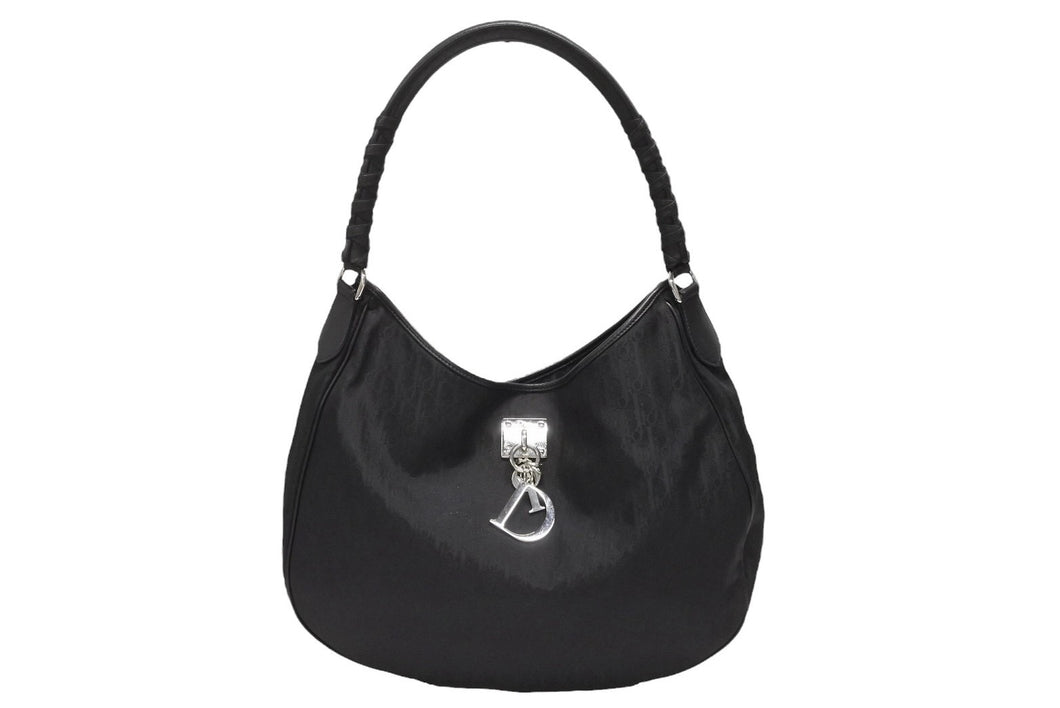 CHRISTIAN DIOR クリスチャンディオール トロッター ワンショルダーバッグ キャンバス 03-RU-1007 ブラック シルバー金具 美品 中古 4b008269