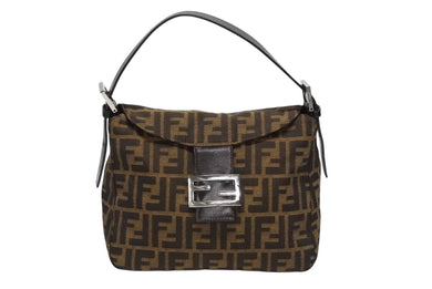 極美品 FENDI フェンディ ズッカ ワンショルダーバッグ WS15229 ブラウン キャンバス レザー シルバー金具 中古 4b008282