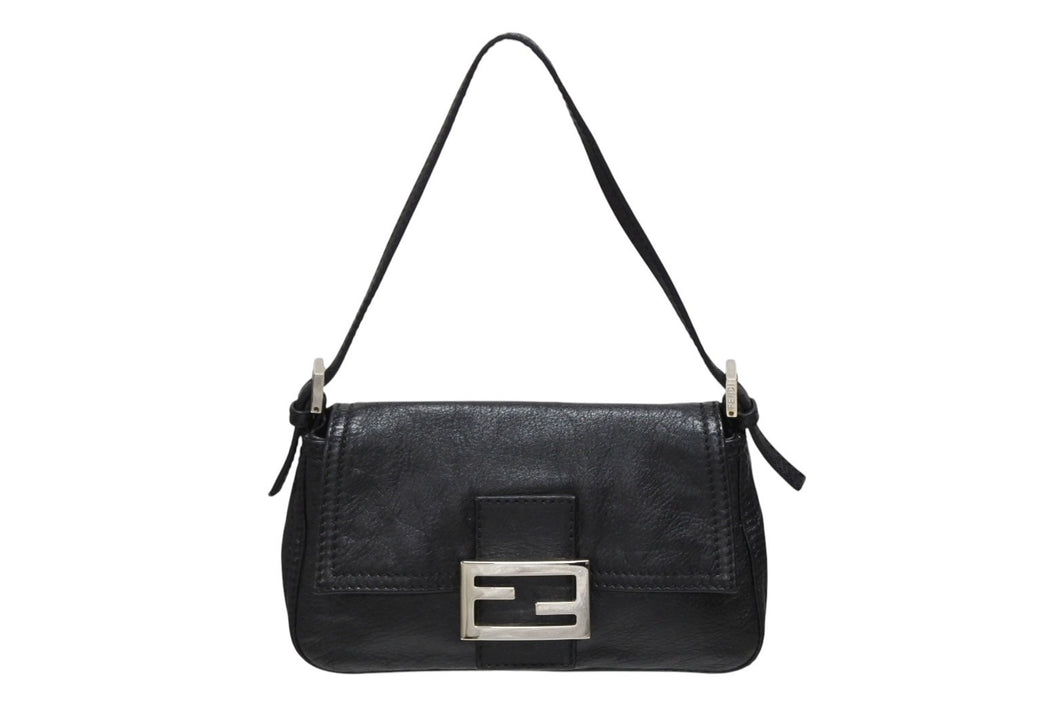 FENDI フェンディ ミニ マンマバケット ワンショルダーバッグ 8BR180 レザー ブラック シルバー金具 極美品 中古 4b008288