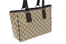 画像をギャラリービューアに読み込む, GUCCI グッチ GGキャンバス トートバッグ 113019 ベージュ ブラウン レザー シルバー金具 イタリア製 美品 中古 4b008290
