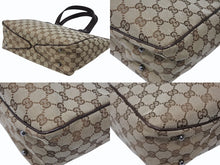 画像をギャラリービューアに読み込む, GUCCI グッチ GGキャンバス トートバッグ 113019 ベージュ ブラウン レザー シルバー金具 イタリア製 美品 中古 4b008290