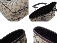画像をギャラリービューアに読み込む, GUCCI グッチ GGキャンバス トートバッグ 113019 ベージュ ブラウン レザー シルバー金具 イタリア製 美品 中古 4b008290