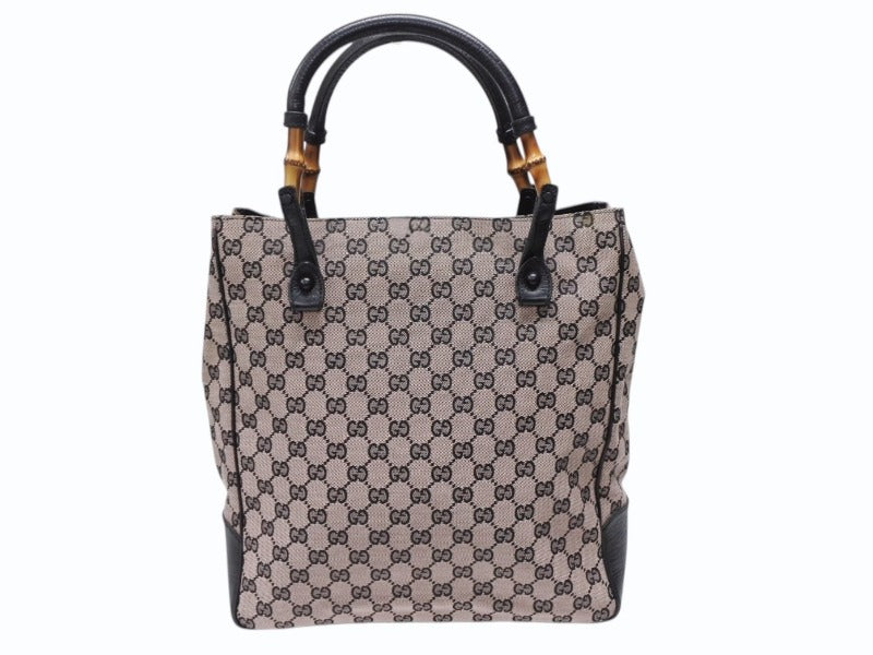 極美品 GUCCI グッチ バンブー トートバッグ 112530 ピンク ブラック レザー GGキャンバス ブラック金具 中古 4b008302