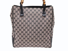 画像をギャラリービューアに読み込む, 極美品 GUCCI グッチ バンブー トートバッグ 112530 ピンク ブラック レザー GGキャンバス ブラック金具 中古 4b008302