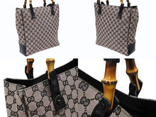 画像をギャラリービューアに読み込む, 極美品 GUCCI グッチ バンブー トートバッグ 112530 ピンク ブラック レザー GGキャンバス ブラック金具 中古 4b008302