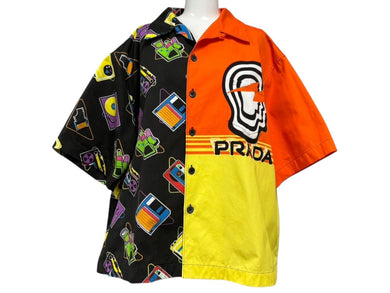 PRADA プラダ 半袖シャツ ダブルマッチポプリングボウリングシャツ SS19 サイズXXL コットン 美品 中古 4b008324