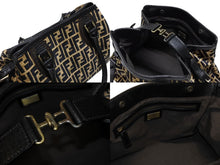 画像をギャラリービューアに読み込む, 新品同様 FENDI フェンディ ズッカ柄 ハンドバッグ AH10238 ベロア レザー ベージュ ブラック アンティークゴールド金具 中古 4b008344