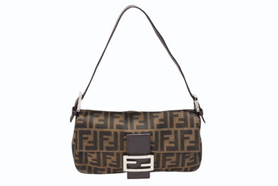 FENDI フェンディ マンマバケット ワンショルダーバッグ 26424 ズッカ柄 キャンバス レザー ブラウン シルバー金具 美品 中古 4b008370