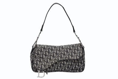 Christian Dior クリスチャンディオール トロッター サドル ワンショルダーバッグ 01-RU-0035 ブラック ガリアーノ期 美品 中古 4b008397