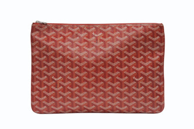 極美品 GOYARD ゴヤール セナMM クラッチバッグ ヘリンボーン柄 レッド PVC レザー 中古 4b008475