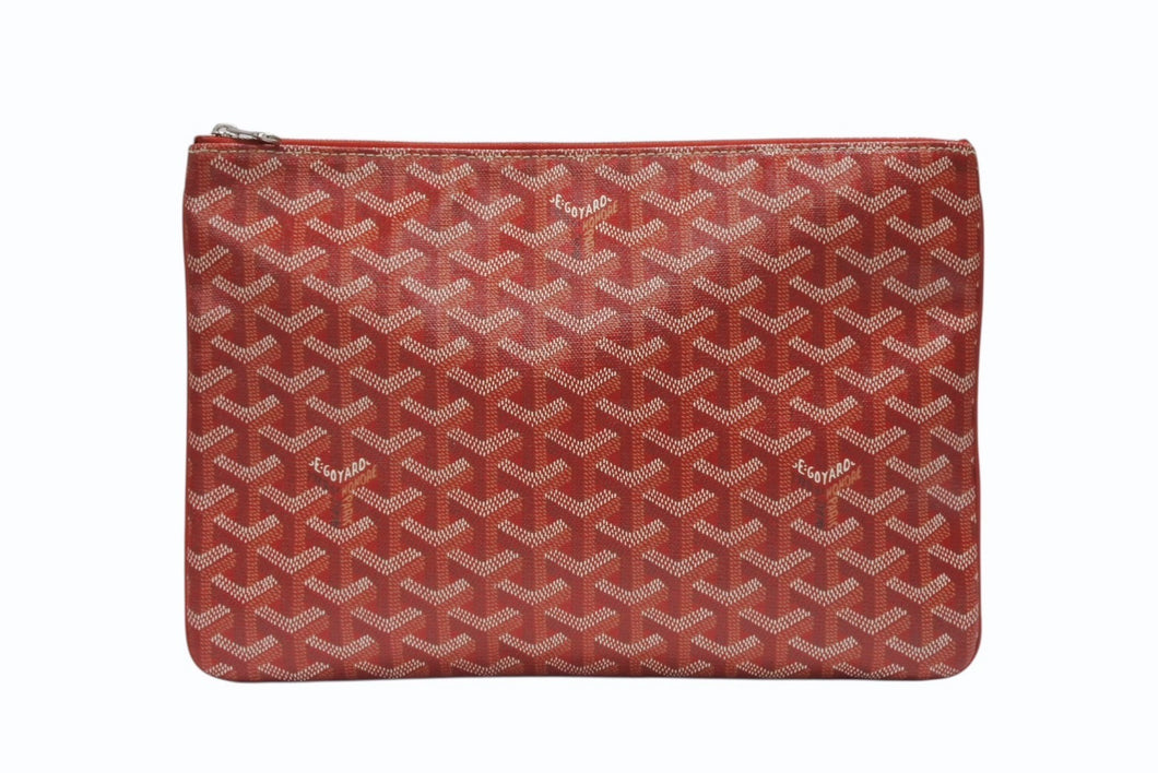 極美品 GOYARD ゴヤール セナMM クラッチバッグ ヘリンボーン柄 レッド PVC レザー 中古 4b008475