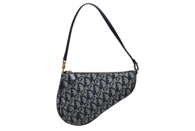 CHRISTIAN DIOR クリスチャンディオール トロッター サドルバッグ ワンショルダーバッグ サドルポーチ ネイビー 美品 中古 4b008538