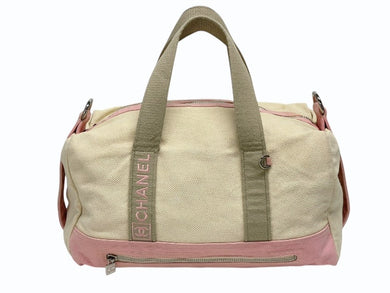 CHANEL シャネル スポーツライン ボストンバッグ ココマーク 12番台 キャンバス アイボリー ピンク シルバー金具 中古 4b008572