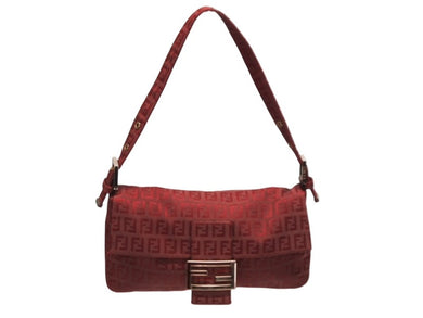 FENDI フェンディ ワンショルダーバッグ ズッカ柄 FFロゴ ワインレッド キャンバス メタル ブロンズ金具 美品 中古 4b008577