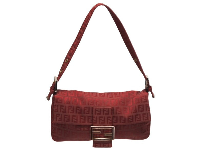 FENDI フェンディ ワンショルダーバッグ ズッカ柄 FFロゴ ワインレッド キャンバス メタル ブロンズ金具 美品 中古 4b008577